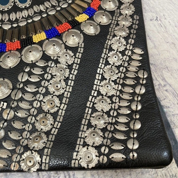 Cleobella Clutch embellished Black Leather Tassel Closure 12 X 10‎ Boho - Picture 14 of 16